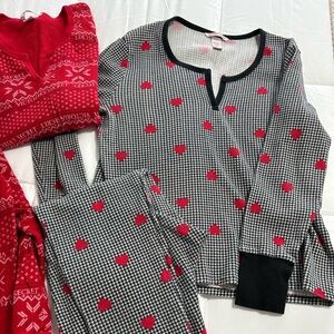 Victoria's Secret Black and White Pajama Set with Red Hearts